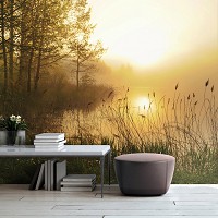 Флізелінові фотошпалери для спальні 368x254 см Природа краєвид туман над лісового озера (14613V8)+клей - вид 5 мініатюра