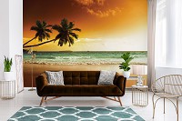 Флизелиновые фотообои летний пейзаж 254x184 см 3D Природа Закат Две пальмы на берегу океана (14614V4)+клей - вид 6 миниатюра