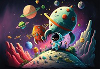 Космос флизелиновые фотообои 416x254 см Детские для мальчиков Посадка ракеты на планете (14615VEXXXL)+клей - вид 1 миниатюра