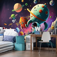 Флизелиновые фотообои 312x219 см Детские для мальчиков Вселенная Посадка ракеты на планете (14615VEXXL) +клей
