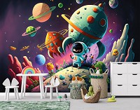 Звездное небо флизелиновые фотообои 416x290 см Детские для мальчиков Посадка ракеты на планете (14615VEXXXXL) +клей