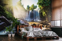 Флизелиновые фотообои деревья 312x219 см 3D Природа Пейзаж Большие камни и водопад (14618VEXXL)+клей