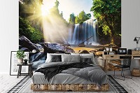 Флизелиновые фотообои 416x254 см 3D Природа Пейзаж Большие камни и водопад (14618VEXXXL)+клей