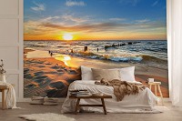 Море флізелінові фотошпалери 368x254 см 3D Схід сонця над морським пляжем (14620V8)+клей