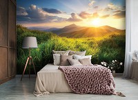 Флізелінові фотошпалери з хмарами 312x219 см ЗD Пейзаж Природа Зелена трава в горах (14621VEXXL)+клей - вид 6 мініатюра