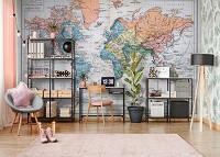 Флизелиновые фотообои 254x184 см Физическая карта мира сделана во Франции (14622V4)+клей