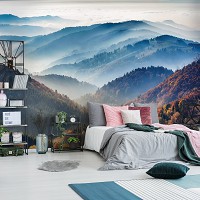 Горы флизелиновые фотообои 312x219 см 3D Пейзаж Природа Лес Горная гряда (14629VEXXL)+клей