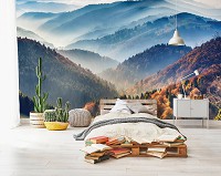 Флизелиновые фотообои деревья 416x254 см 3D Пейзаж Природа Лес Горная гряда (14629VEXXXL)+клей