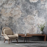 Флизелиновые фотообои в интерьере 416x254 см Цветы белые розы на старой бетонной стене (14631VEXXXL)+клей