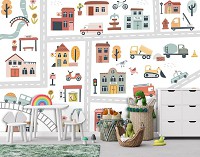 Флизелиновые фотообои на всю стену 416x254 см В детскую для мальчиков дорожный город с машинками  (14632VEXXXL)+клей