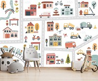 Красивые флизелиновые фотообои 254x184 см В детскую для мальчиков дорожный город с машинками (14632V4)+клей
