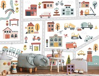 Готові флізелінові фотошпалери 368x254 см У дитячу для хлопчиків дорожнє місто з машинками (14632V8)+клей