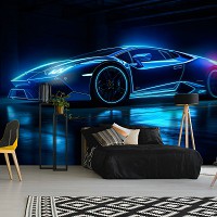 Флізелінові фотошпалери 3Д круті машини 254x184 см Розкішний неоновий автомобіль Ламборгіні (14644V4)+клей