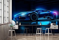 Флизелиновые фотообои 3Д про машины 368x254 см Роскошный неоновый автомобиль Ламборгини (14644V8)+клей