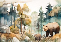 Флізелінові фотошпалери дерево 416x254 см У дитячий ліс і ведмедики аквареллю (14646VEXXXL)+клей - вид 1 мініатюра