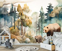 Флизелиновые фотообои 312x219 см В детскую лес и мишки акварелью (14646VEXXL)+клей