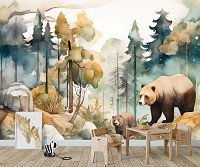 Флизелиновые фотообои дерево 416x254 см В детскую лес и мишки акварелью (14646VEXXXL)+клей