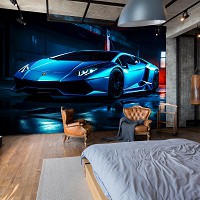 Машины флизелиновые 3д фотообои 416x254 см Автомобиль Ламборгини в роскошном неоне (14647VEXXXL)+клей