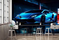 Авто флізелінові 3д фотошпалери 416x290 см Автомобіль Ламборгіні у розкішному неоні (14647VEXXXXL)+клей