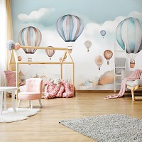 Флізелінові фотошпалери 520x318 см Для дітей казкові акварельні повітряні кулі (14648VEXXXXXL)+клей