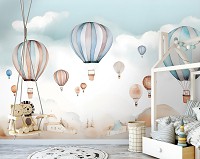 Флизелиновые фотообои 368x254 см Для детей акварельные воздушные шары (14648V8)+клей