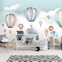 Флизелиновые фотообои в детскую комнату 416x290 см Для детей сказочные акварельные воздушные шары (14648VEXXXXL) +клей