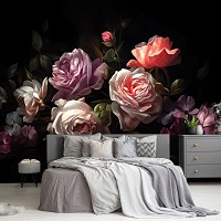 Флизелиновые фотообои красивые 416x290 см Цветы художественная роспись розы (14650VEXXXXL)+клей