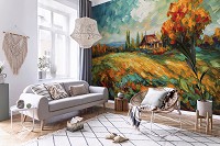 Флизелиновые фотообои природа 254x184 см Пейзаж с домиком оливковыми красками (14652V4)+клей - вид 6 миниатюра