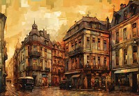 Флізелінові фотошпалери місто 520x318 см Архітектура міст на живопис маслом (14653VEXXXXXL)+клей - вид 1 мініатюра