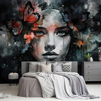 Флизелиновые фотообои бабочки 312x219 см Искусство акварель женщина (14654VEXXL)+клей