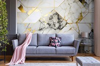 Флизелиновые фотообои 416x290 см Имитация мрамора с золотой геометрией (14658VEXXXXL)+клей