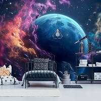Флизелиновые фотообои космос 416x254 см Фантастический космический пейзаж планеты в цвете (14659VEXXXL)+клей