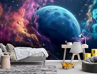 Флизелиновые фотообои космос 254x184 см Фантастический космический пейзаж планеты в цвете (14659V4)+клей