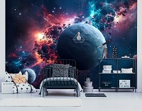 Флизелиновые фотообои звездное небо 368x254 см Фантастический пейзаж на фоне космического хаоса (14660V8)+клей