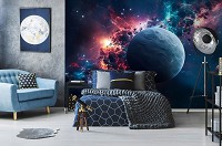 Звезды на небе флизелиновые фотообои 416x254 см Фантастический пейзаж на фоне космического хаоса (14660VEXXXL) +клей