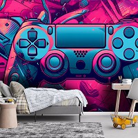 Флизелиновые детские фотообои красивые 312x219 см Геймпад плейстейшен PS4 в разноцветном цвете (14661VEXXL)+клей