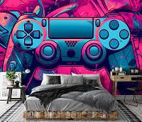 Флізелінові дитячі фотошпалери 416x254 см Геймпад плейстейшен PS4 у різнокольоровому кольорі (14661VEXXXL)+клей