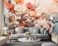 Флизелиновые 3д фотообои для девочки подростка 416x254 см Удивительная девушка в цветках с фарфоровым эффектом (14663VEXXXL) +клей