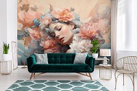 Флизелиновые 3д фотообои абстракция цветы 368x254 см Рисунок элегантной девушки (14664V8)+клей