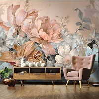 Популярные флизелиновые фотообои 416x290 см Цветы нежных оттенков на фоне бетонной стены (14667VEXXXXL)+клей