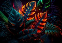 Флізелінові фотошпалери 520x318 см Листя джунглів у темно-зеленому кольорі з неоновим ефектом (14669VEXXXXXL)+клей - вид 1 мініатюра