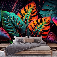 Зелень флизелиновые фотообои 254x184 см Разноцветные неоновые джунгли из рода листовых гигантов (14670V4)+клей