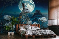 Искусство животные флизелиновые фотообои 416x254 см Кролик на фоне пейзажа в восточной древней тематике (14674VXXXXL) +клей