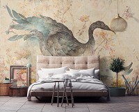 Флизелиновые фотообои 368x254 см Абстрактная птица на фоне разноцветных цветов (14676V8) +клей