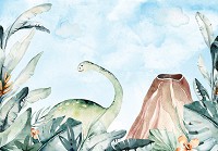 Флізелінові дитячі фотошпалери 312x219 см Динозавр у джунглях на фоні вулкана (14677VEXXL) +клей - вид 1 мініатюра