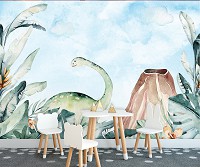 Флизелиновые детские фотообои 312x219 см Динозавр в джунглях на фоне вулкана (14677VEXXL) +клей