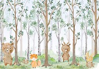 Флизелиновые фотообои в детскую мальчика и девочки 520x318 см Улыбающиеся животные в весеннем лесу (14681VEXXXXXL) +клей - вид 1 миниатюра