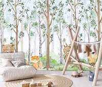 Флизелиновые фотообои в детскую мальчика и девочки 520x318 см Улыбающиеся животные в весеннем лесу (14681VEXXXXXL) +клей