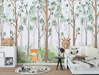 Флизелиновые фотообои в детскую мальчика и девочки 416x254 см Улыбающиеся животные в весеннем лесу (14681VEXXXL) +клей