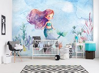 Флізелінові дитячі фотошпалери для дівчинки 520x318 см Радісна русалочка на морському дні (14682VEXXXXXL) +клей
